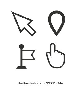 Mouse cursor icon. Hand or Flag pointer symbols. Map location marker sign. Flat icons on white. Vector