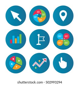 Mouse cursor icon. Hand or Flag pointer symbols.