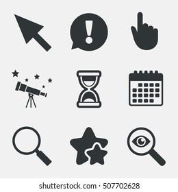 Mouse cursor icon. Hourglass, magnifier glass.