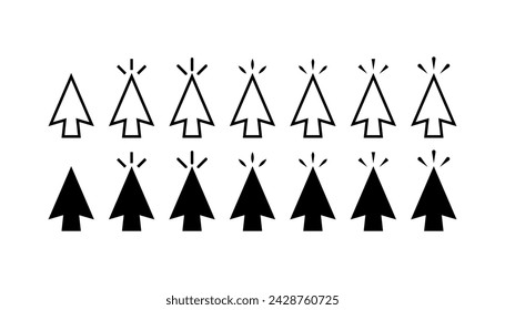 Mouse cursor icon set. Arrow cursor. Linear and silhouette style. Vector icons