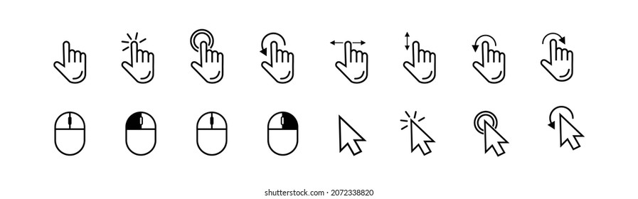 Mouse cursor icon set. Click hand pointer