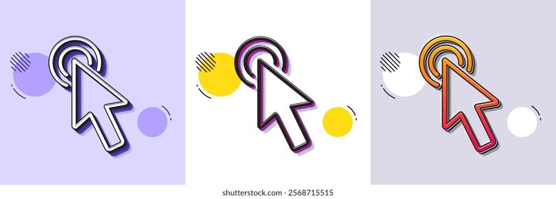 Mouse cursor line icon. Halftone dotted pattern. Gradient icon with grain shadow. Click action sign. Arrow pointer symbol. Line cursor icon. Various designs. Vector