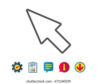 Mouse Cursor line icon. Pointer sign. Click arrow symbol. Report, Service and Information line signs. Download, Speech bubble icons. Editable stroke. Vector