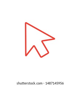Mouse Cursor Line Red Icon On White Background. Red Flat Style Vector Illustration.