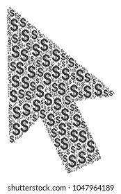 Mouse Cursor mosaic of dollars. Vector dollar currency icons are organized into mouse cursor collage.
