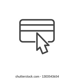 Mouse cursor on bank card icon. Buy on Internet, online banking, financial transactions, checking accounts concept. Web line label on financial theme and modern payment technologies. Vector isolated