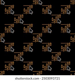 Mouse Cursor on Candlestick Chart vector concept seamless pattern in thin line style