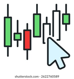 Mouse cursor on Candlestick chart vector online trading concept colored icon or symbol