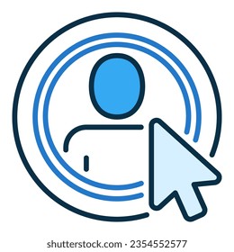 Mouse Cursor on Circle with Man vector Computer Click concept blue icon or sign