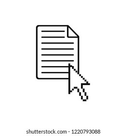 Mouse cursor on document icon, Open text file, vector illustration