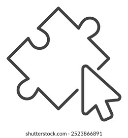 Mouse Cursor on Jigsaw Puzzle vector concept outline icon or symbol