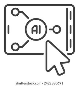Mouse Cursor on Smartphone with AI vector Artificial Intelligence concept thin line icon or symbol