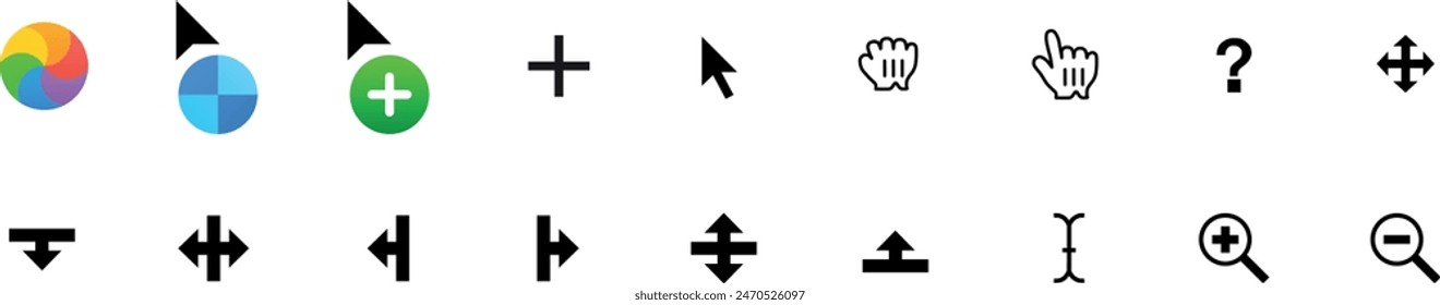 Mauszeigerzeiger Anker Klicken Kollektion Symbol setzen Symbol Einfaches Betriebssystem Symbol. Klicken Sie auf Zeige-Hand-Klicken und warten Laden Symbole. Website-Pfeile oder Zeiger-Tools, Textfeld für die Benutzeroberfläche Vergrößern