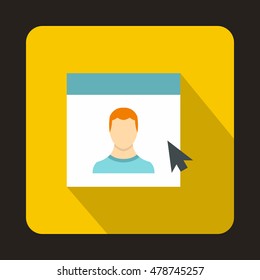 Mouse cursor pointing to a person on monitor icon in flat style on a yellow background vector illustration
