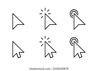 Mouse cursor set icons. Linear style. Vector icons.