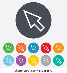 Mouse cursor sign icon. Pointer symbol. Round colourful 11 buttons. Vector