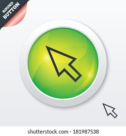 Mouse cursor sign icon. Pointer symbol. Green shiny button. Modern UI website button with mouse cursor pointer. Vector