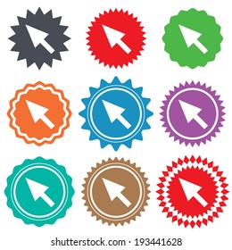 Mouse cursor sign icon. Pointer symbol. Stars stickers. Certificate emblem labels. Vector