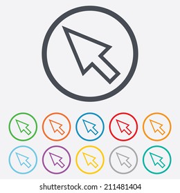 Mouse cursor sign icon. Pointer symbol. Round circle buttons with frame. Vector