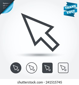 Mouse cursor sign icon. Pointer symbol. Circle and square buttons. Flat design set. Thank you ribbon. Vector