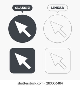Mouse cursor sign icon. Pointer symbol. Classic and line web buttons. Circles and squares. Vector