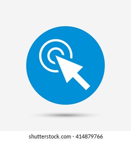 Mouse cursor sign icon. Pointer symbol. Blue circle button with icon. Vector