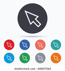 Mouse cursor sign icon. Pointer symbol. Circle buttons with pointer icon. Vector