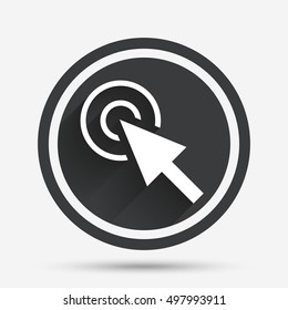 Mouse cursor sign icon. Pointer symbol. Circle flat button with shadow and border. Vector