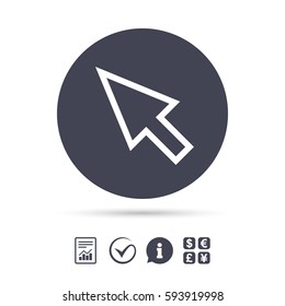 Mouse cursor sign icon. Pointer symbol. Report document, information and check tick icons. Currency exchange. Vector