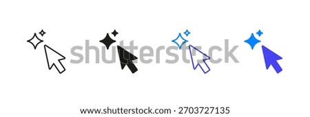 Mouse Cursor With Sparkles Line And Solid Icon Set. User Interaction, Click Enhancement, And Digital Navigation Symbol Collection. Mouse Pointer with AI. Isolated Vector Illustration.