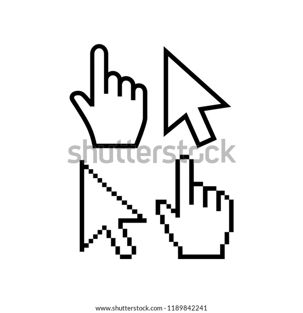 マウスカーソルのベクター画像アイコン 手のカーソルポインタのアイコン ピクセル および標準 矢印カーソルアイコン ピクセル化された通常の白い塗り潰し色 のベクター画像素材 ロイヤリティフリー