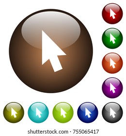 Mouse cursor white icons on round color glass buttons