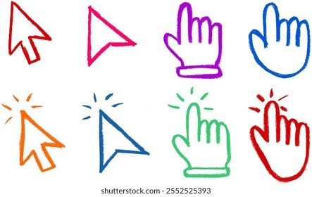 Mouse Cursors Crayon Chalk Drawing Vector Set