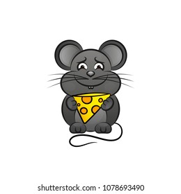 Mouse cute with cheese Vector illustration isolated