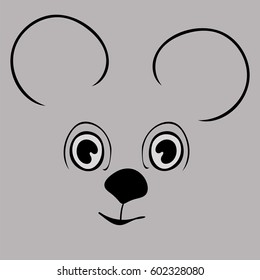 Mouse cute funny cartoon head. Vector illustration