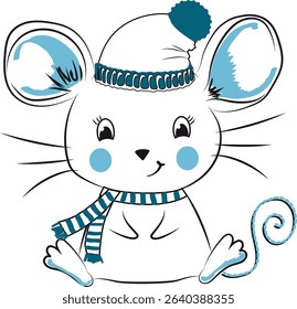 mouse with cute hat and scarf