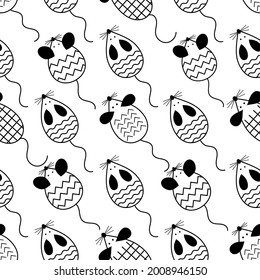 Maus oder süße kleine Ratte nahtloses Muster auf weißem Hintergrund. Zeichnen von schwarzen ornaten Mäuse Tierzeichen drucken. Endlose Textur. Einfache Kinderhintergründe. Vektorgrafik-Design-Illustration für Flachlinien-Kunstwerke.
