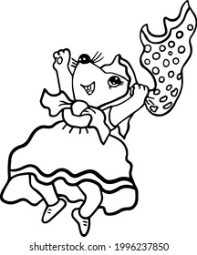 A mouse is dancing with a handkerchief .design for children's coloring books.Vector illustration