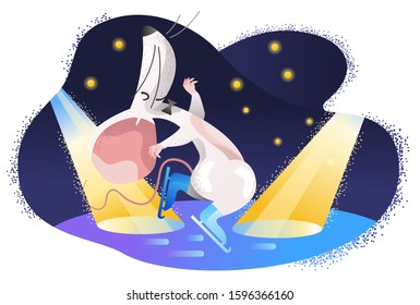 Mouse dancing on ice in the New Year 2020. Vector illustration