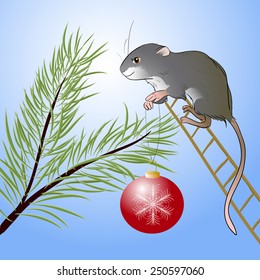a mouse, decorating a christmas tree