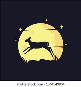Mouse Deer with Yellow Moon Background Logo Template