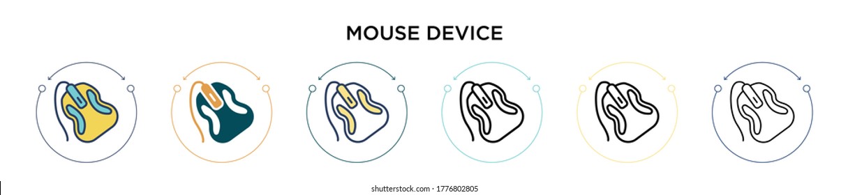 Mouse device icon in filled, thin line, outline and stroke style. Vector illustration of two colored and black mouse device vector icons designs can be used for mobile, ui, web