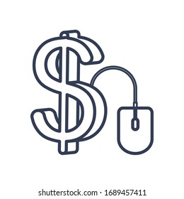 mouse device with money symbol icon over white background, line style, vector illustration