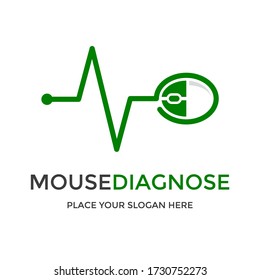 Mouse diagnose vector logo template. This design use heart beat symbol. Suitable for medical or repair computer service.