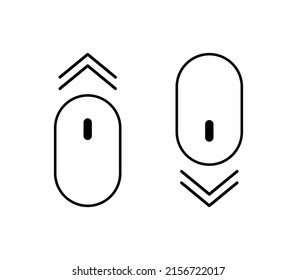Mouse down and up. Scroll with arrow down and up. Icon of computer mouse. Line button for web and computer. Flat icons isolated on white background. Swipe symbol for pc. Vector.