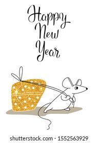 Mouse drags a gift box, greeting card for your design, vector illustration 10eps