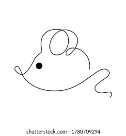 Mouse drawing in the style of line art. Vector logo with an image of an animal. Stock image. Stylish, abstract print with a cute rat