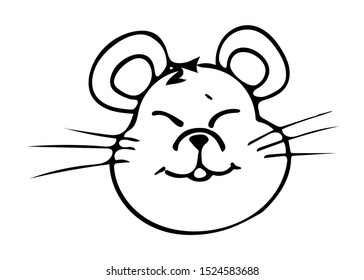 Mouse. Drawn by hand. Doodles. Black and white. Element of festive decor. Winter paraphernalia. New Year. Suitable for decorating holiday cards, stickers
