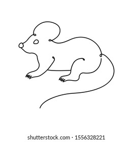 Mouse drawn in one line. Isolated vector