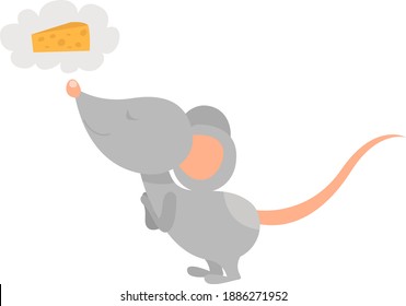 Mouse dreaming about cheese ,illustration,vector on white background